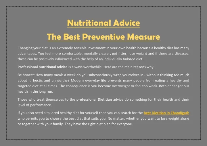 nutritional advice the best preventive measure