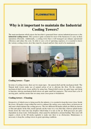 Why is it important to maintain the Industrial Cooling Towers?