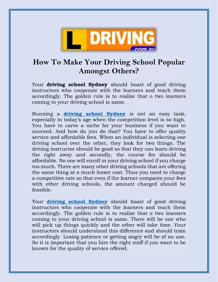 how to make your driving school popular amongst