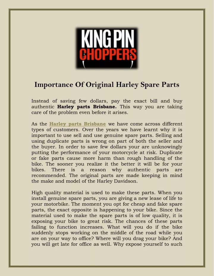 importance of original harley spare parts instead