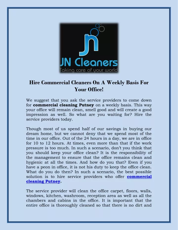 hire commercial cleaners on a weekly basis