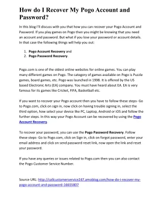 how do i recover my pogo account and password