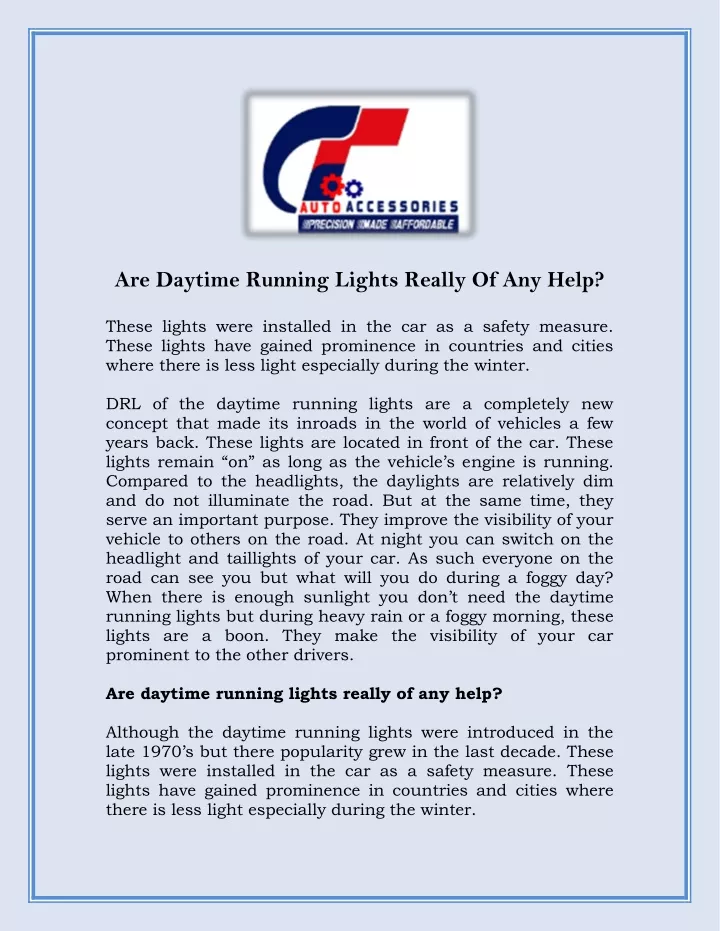 are daytime running lights really of any help