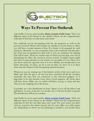 ways to prevent fire outbreak and finally invest