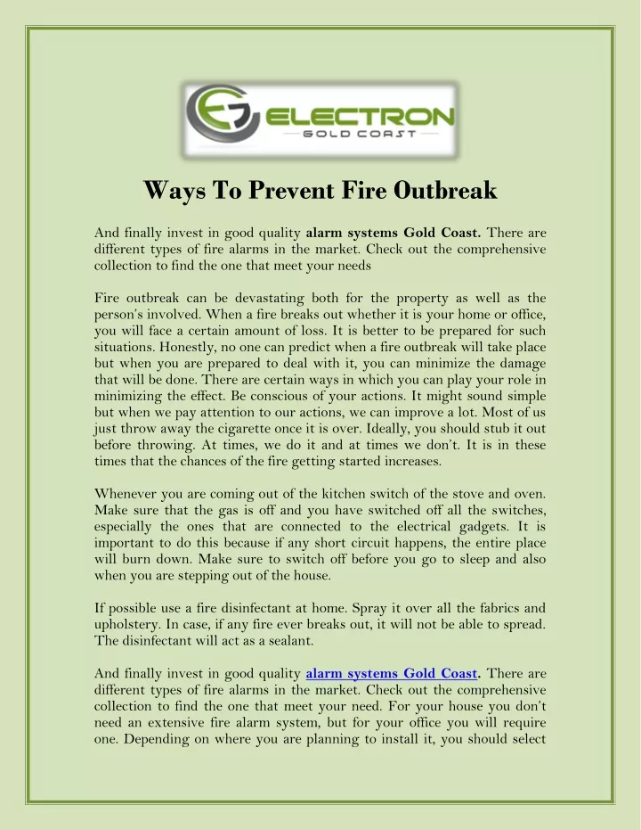 ways to prevent fire outbreak and finally invest