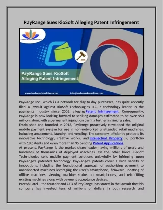 payrange sues kiosoft alleging patent infringement