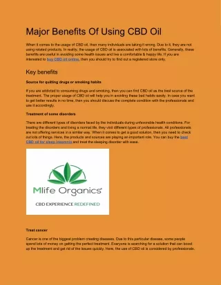 Major Benefits Of Using CBD Oil