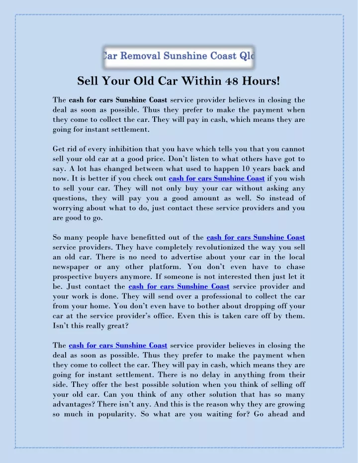 sell your old car within 48 hours the cash