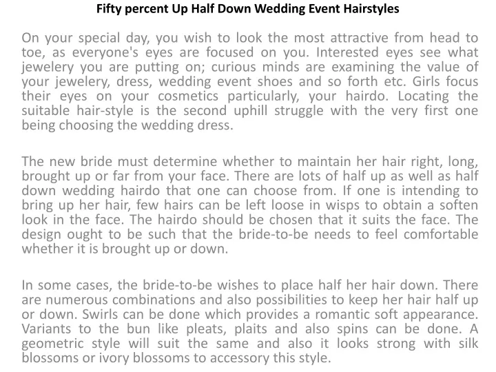 fifty percent up half down wedding event hairstyles
