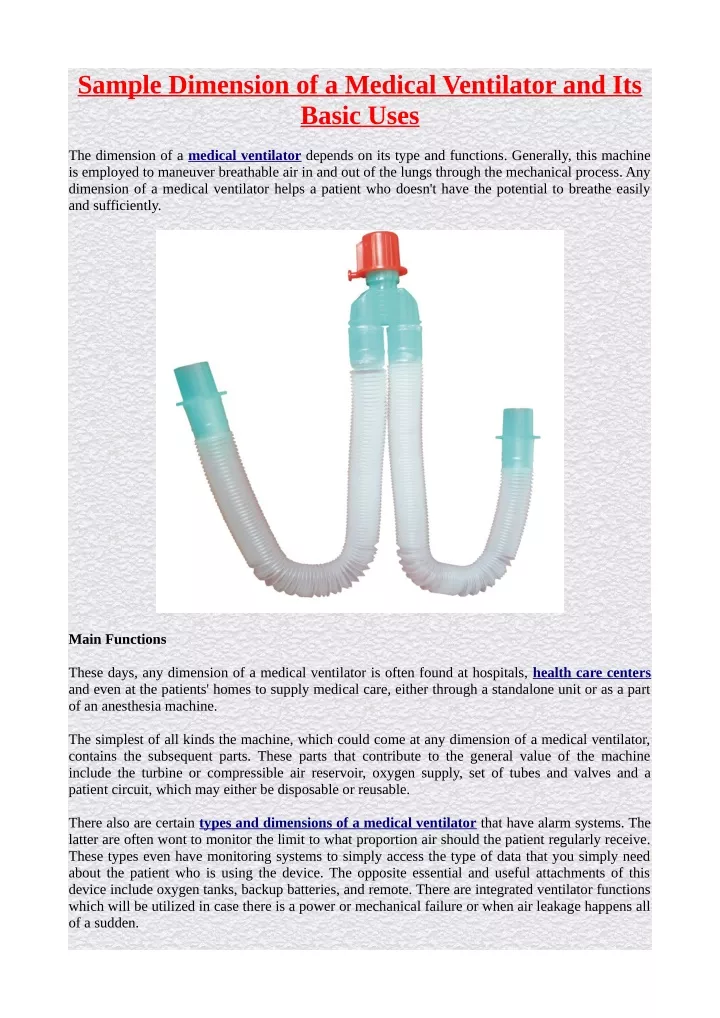 sample dimension of a medical ventilator