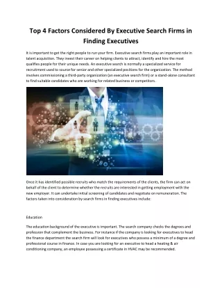 top 4 factors considered by executive search