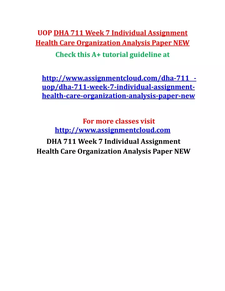 uop dha 711 week 7 individual assignment health