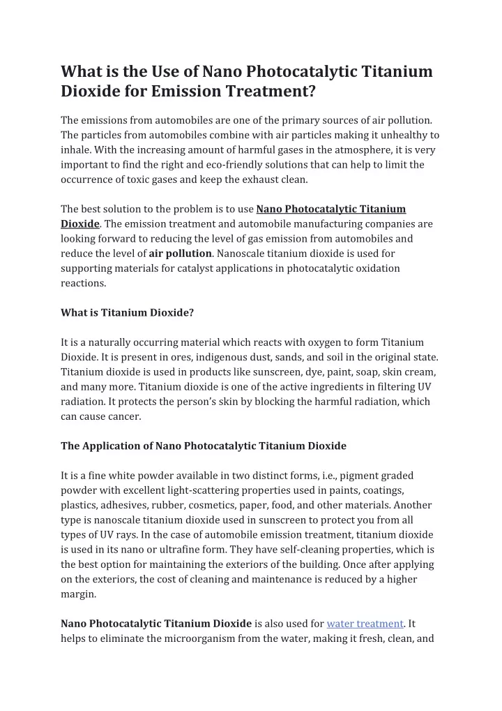 what is the use of nano photocatalytic titanium