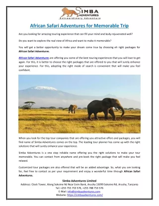 African Safari Adventures for Memorable Trip