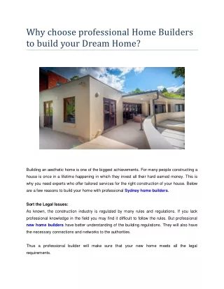 Why choose professional Home Builders to build your Dream Home?