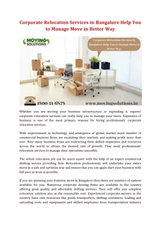 corporate relocation services in bangalore help