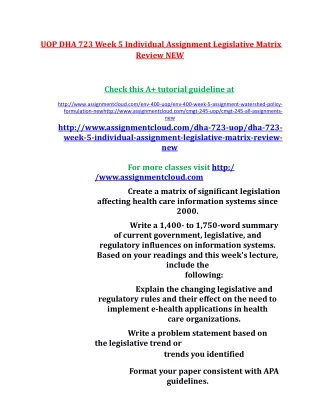 DHA 723 Week 5 Individual Assignment Legislative Matrix Review NEW