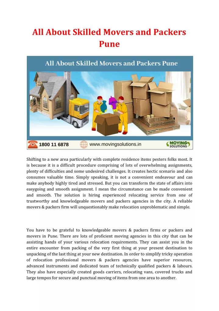 all about skilled movers and packers pune