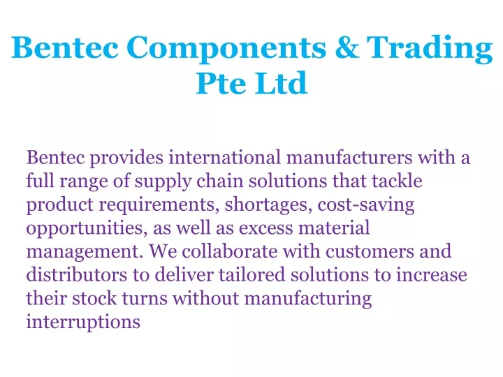 bentec components trading pte ltd