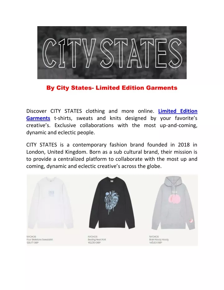by city states limited edition garments