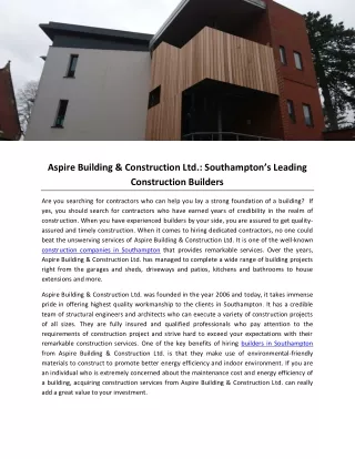 Aspire Building & Construction Ltd- Southampton’s Leading Construction Builders