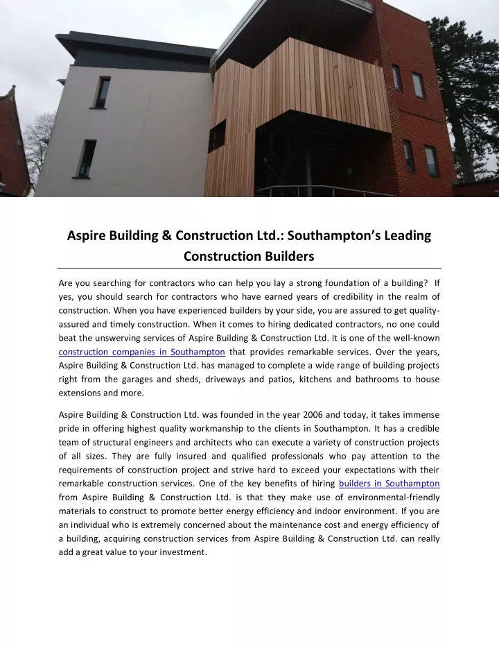 aspire building construction ltd southampton