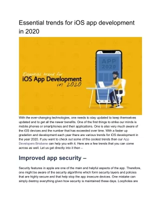 Trends for iOS app development in 2020 | App Developers Brisbane