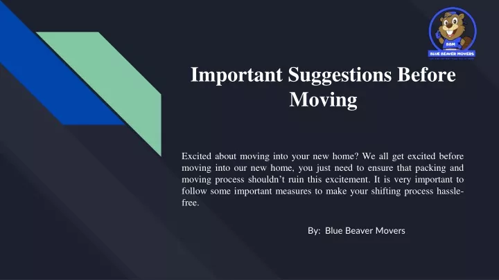 important suggestions before moving
