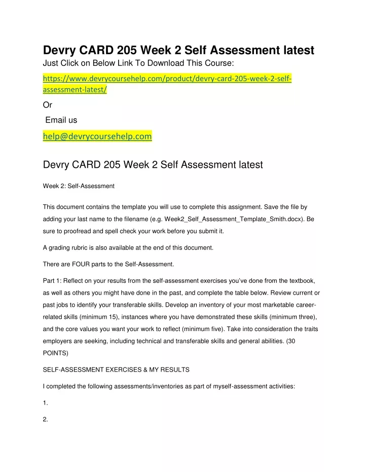 devry card 205 week 2 self assessment latest just