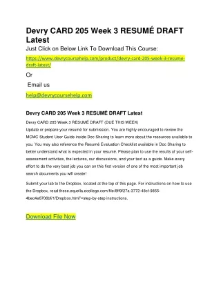 devry card 205 week 3 resum draft latest just