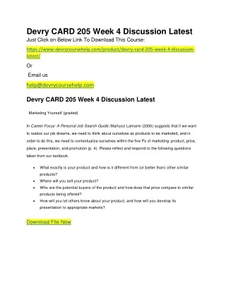 Devry CARD 205 Week 4 Discussion Latest