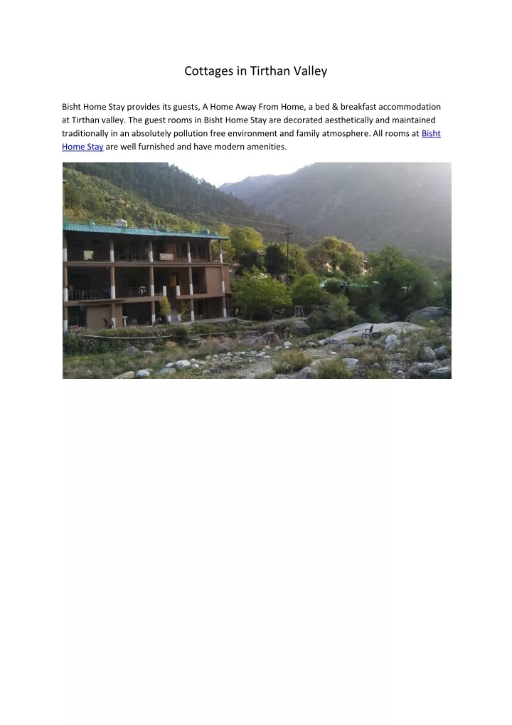 cottages in tirthan valley