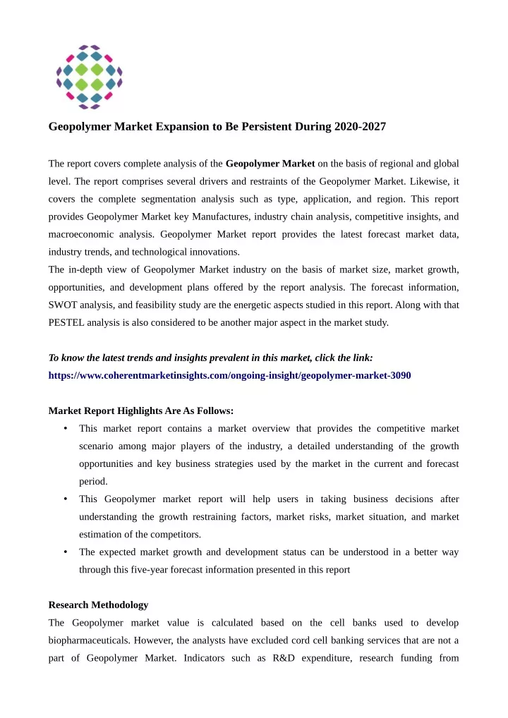 geopolymer market expansion to be persistent
