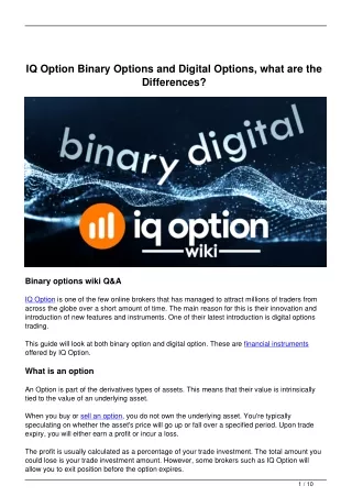 iq option binary options and digital options what