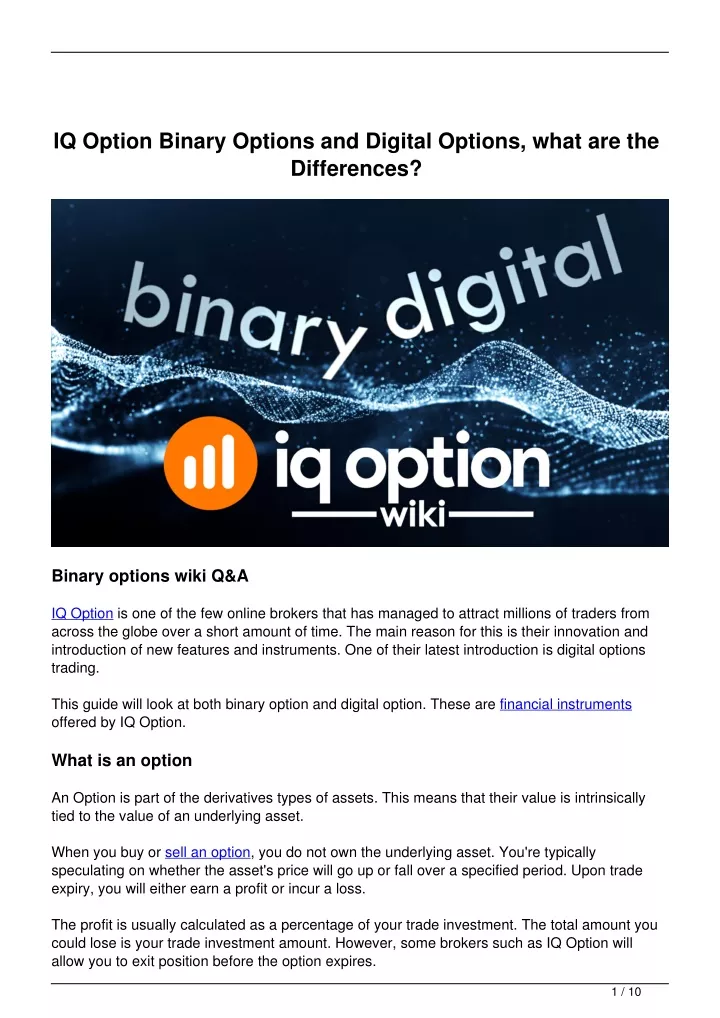 iq option binary options and digital options what