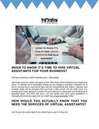 When to know it’s Time to Hire Virtual Assistants? | Infinity Web Solutions