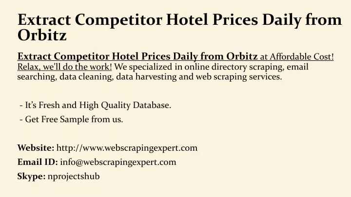 extract competitor hotel prices daily from orbitz