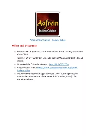 aafrein indian cuisine popular dishes offers
