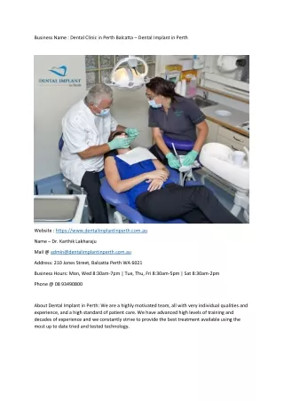 Dental Clinic in Perth Balcatta – Dental Implant in Perth