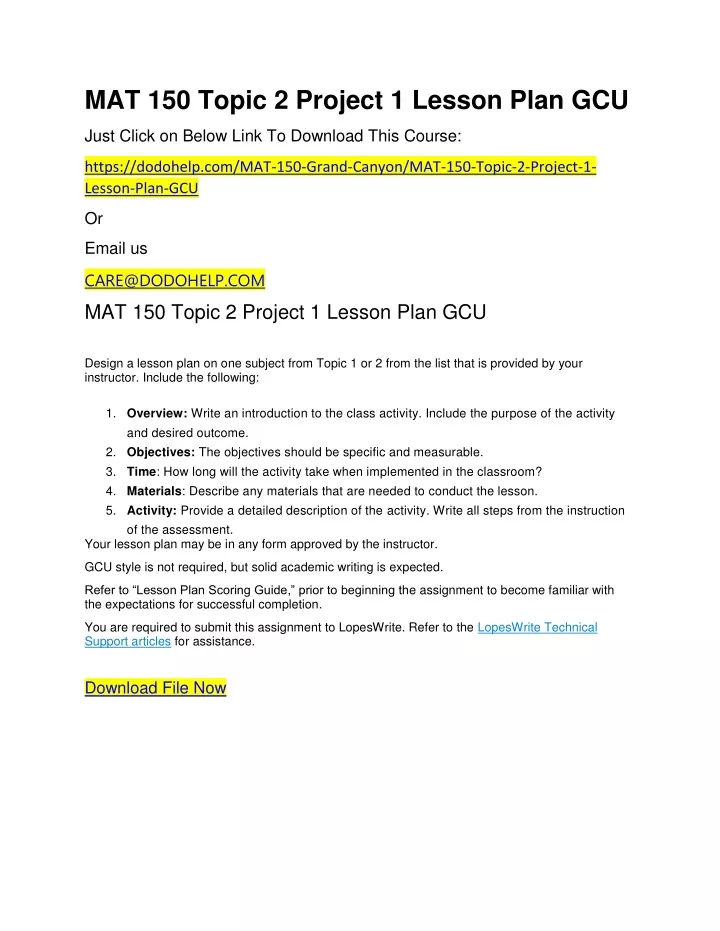 mat 150 topic 2 project 1 lesson plan gcu