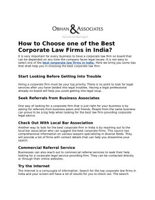 How to Choose one of the Best Corporate Law Firms in India?