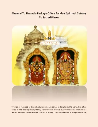 Chennai To Tirumala Package Offers An Ideal Spiritual Getway To Sacred Places