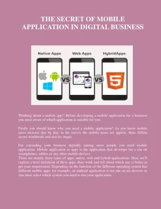 THE SECRET OF MOBILE APPLICATION IN DIGITAL BUSINESS