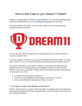 how to add cash to your dream11 wallet