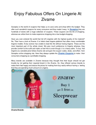 Enjoy Fabulous Offers On Lingerie At Zivame
