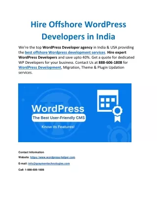 Hire @ 888*6O6*l8O8 Offshore WordPress Developers in India