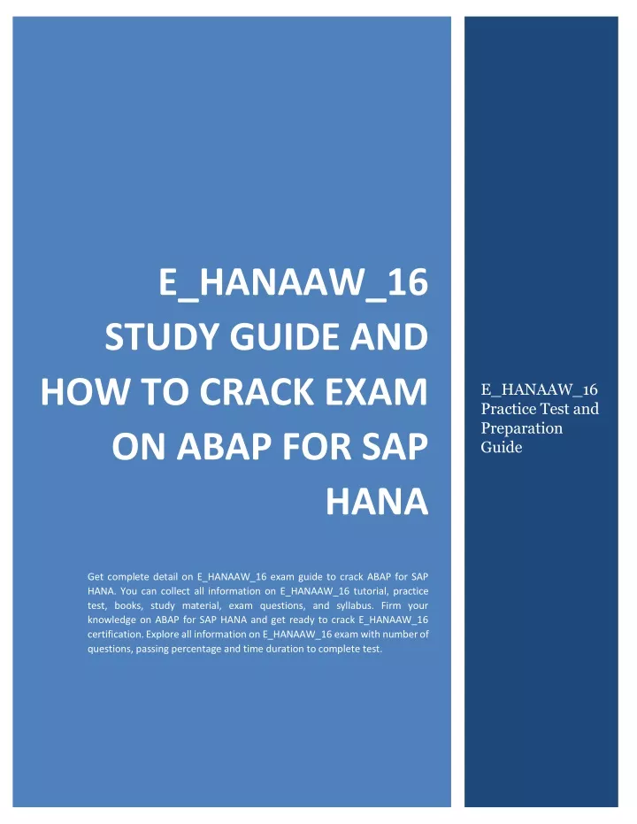 e hanaaw 16 study guide and how to crack exam