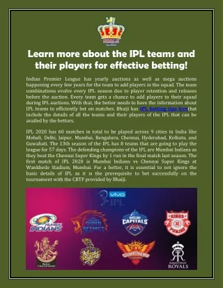 Learn more about the IPL teams and their players for effective betting!