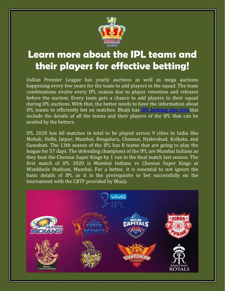 learn more about the ipl teams and their players