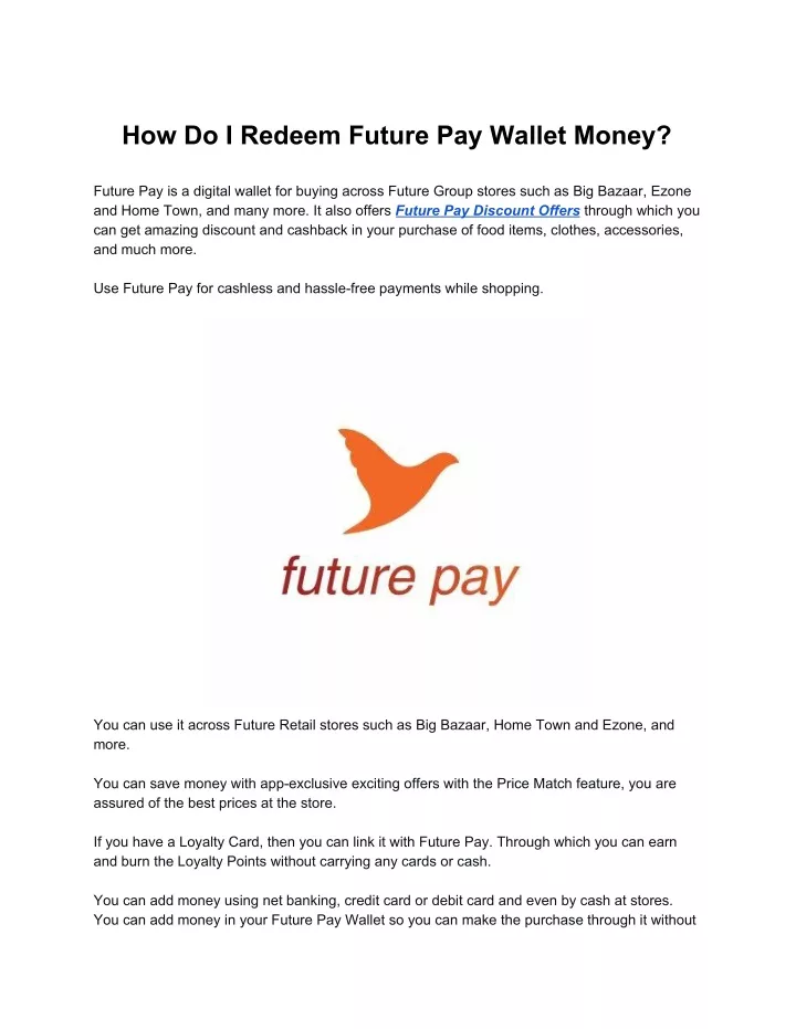 how do i redeem future pay wallet money